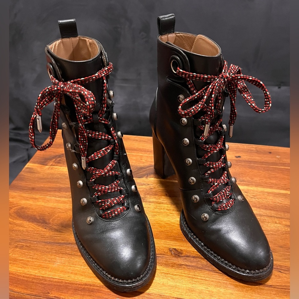 Aquazurra Hiker Lace Up Studded Leather Ankle Boot